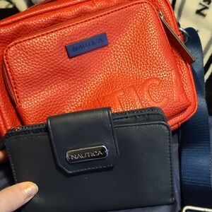 Nautica Red Bag and Navy Wallet Combo